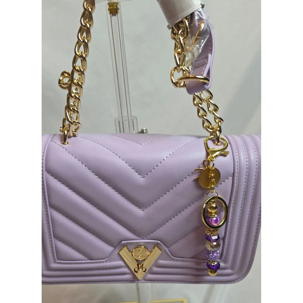 Valentino Orlandi Purple Chevron Quilted V-Logo Shoulder Bag V-4013PRP NWT